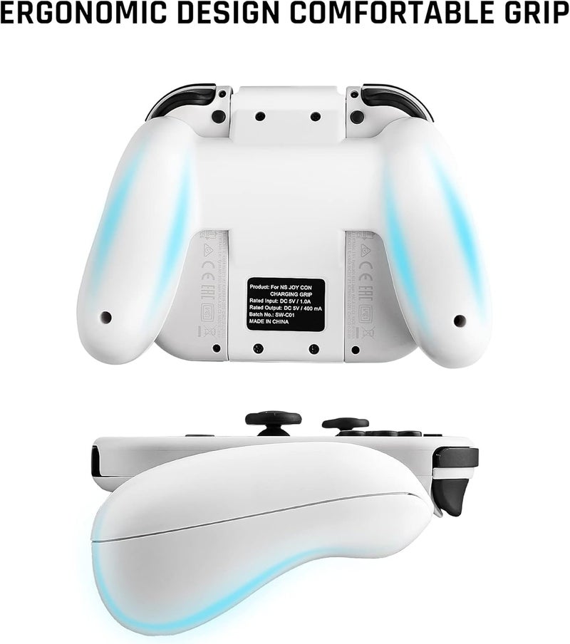 FANPL Charging Controller for Nintendo Switch & Switch OLED Joy-Cons, Game Accessories with Charge Indicator, Handle Grip with 1 m/3.3 Ft USB Type-C Data Cable, 6 Thumb Grip Caps (White) - Image 4